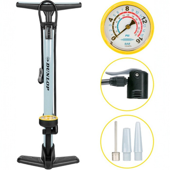 Dunlop - Standpumpe für Fahrräder, Bälle, Matratzen mit Manometer (Blau)