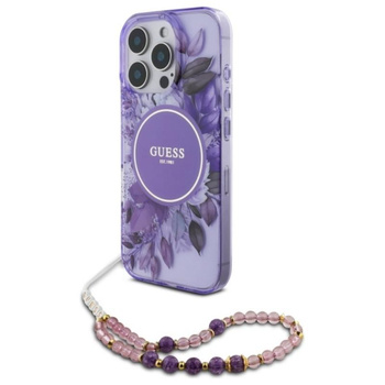 Guess IML Flowers With Pearl Strap MagSafe - iPhone 16 Pro Max Case (purple)