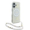 Guess IML Blumen Allover Elektro mit Perle Riemen MagSafe - iPhone 16 Plus Fall (weiß)