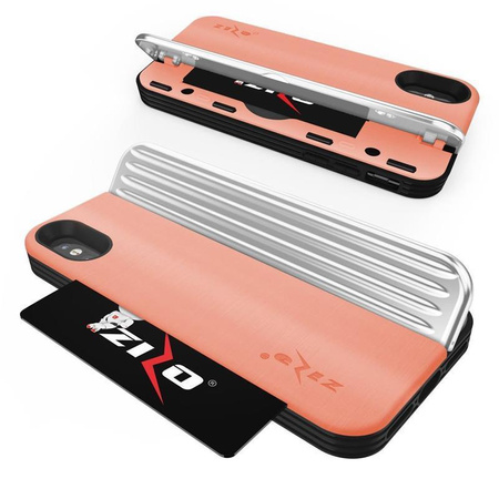 Zizo Retro Series - iPhone Xs / X case with card pocket + stand + 9H glass for screen (Peach/Silver)
