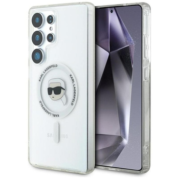 Karl Lagerfeld Button Karl Head Printed Logo MagSafe - Étui Samsung Galaxy S25 Ultra (blanc)