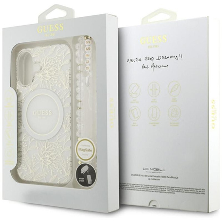 Guess IML Flowers Electro Pearl Strap MagSafe - Case iPhone 17 (white)