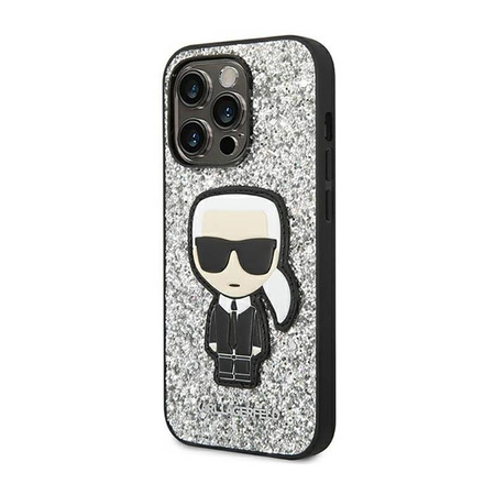 Karl Lagerfeld Glitter Flakes Ikonik - Hülle für iPhone 14 Pro Max (Silber)