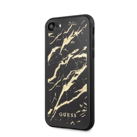 Guess Marble Glass Gold Glitter - pouzdro pro iPhone SE 2020 / 8 / 7 (černé)
