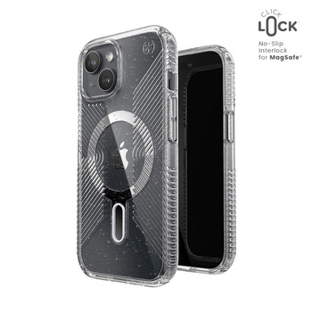 Speck Presidio Lux Grip ClickLock & Magsafe - Case for iPhone 16e / iPhone 15 / iPhone 14 / iPhone 13 (Clear / Platinium Glitter / Chrome Finish / Serene Silver