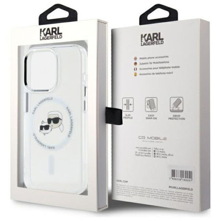 Karl Lagerfeld IML Metal Karl & Choupette Head MagSafe - Case for iPhone 15 Pro Max (White)