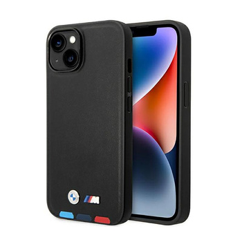 BMW Leder Hot Stamp Tricolor MagSafe - Tasche für iPhone 14 (Schwarz)