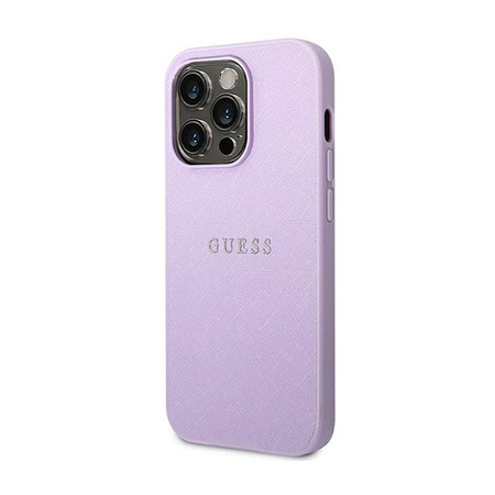 Guess Saffiano Metal Logo Stripes - pouzdro pro iPhone 14 Pro (Lilac)