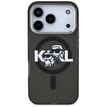 Karl Lagerfeld IML Glitter Karl & Choupette Sketch Logo MagSafe - Pouzdro iPhone 17 Pro (černé)