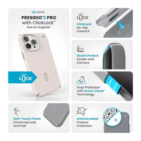 Speck Presidio2 Pro ClickLock & MagSafe - pouzdro pro iPhone 16 Pro Max (bělená kost / zlaté dědictví / hnědá líska)