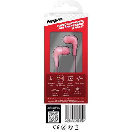 Energizer Classic CIA5 - drátová sluchátka s 3,5mm jackem (růžová)