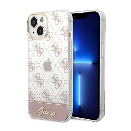 Guess 4G Stripe Script Logo Galvanisiertes Muster - iPhone 14 Hülle (rosa)