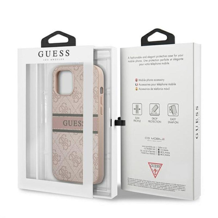 Guess 4G Printed Stripe - pouzdro pro iPhone 12 Pro Max (růžové)