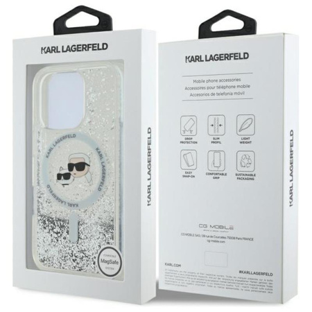 Karl Lagerfeld Liquid Glitter Karl & Choupette Head MagSafe - Hülle für iPhone 16 Pro Max (transparent)