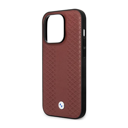 BMW Leather Diamond Pattern MagSafe - Étui pour iPhone 14 Pro Max (bordeaux)