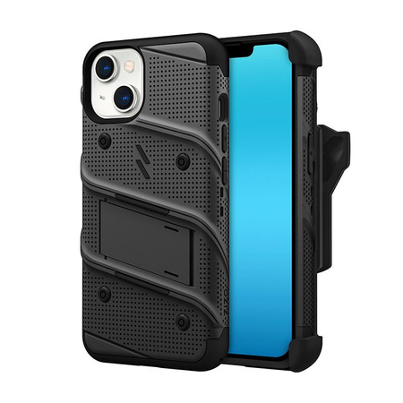 ZIZO BOLT Series - Armored iPhone 14 case with 9H glass for screen + holder with stand (black)