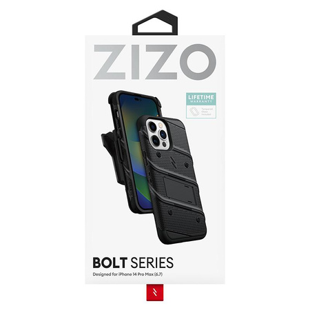 ZIZO BOLT Series - Coque blindée pour iPhone 14 Pro Max avec verre 9H pour l'écran + étui avec support (noir)