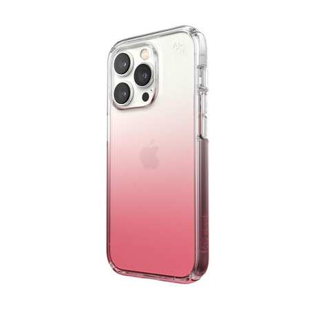 Speck Presidio Perfect-Clear + Ombre - pouzdro pro iPhone 14 Pro s povrchovou úpravou MICROBAN (čiré / Vintage Rose Fade)