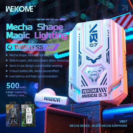 WEKOME VB07 Mecha sorozat - Bluetooth V5.3 TWS vezeték nélküli fejhallgató töltőtokkal (fehér)