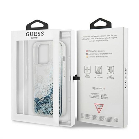 Guess Peony Liquid Glitter - Coque iPhone 13 Pro (bleu)