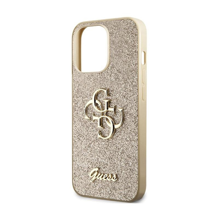 Guess Glitter Script Big 4G - pouzdro pro iPhone 13 Pro (zlaté)