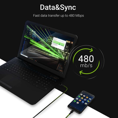 Green Cell Ray - Kabel Przewód USB - microUSB 120cm z żółtym podświetleniem LED, szybkie ładowanie Ultra Charge, QC3.0