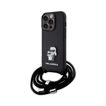 Karl Lagerfeld Crossbody Saffiano Metal Pin Karl & Choupette - Coque pour iPhone 15 Pro (noir)
