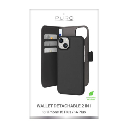 PURO Wallet Detachable - pouzdro 2 v 1 pro iPhone 15 Plus (černé)