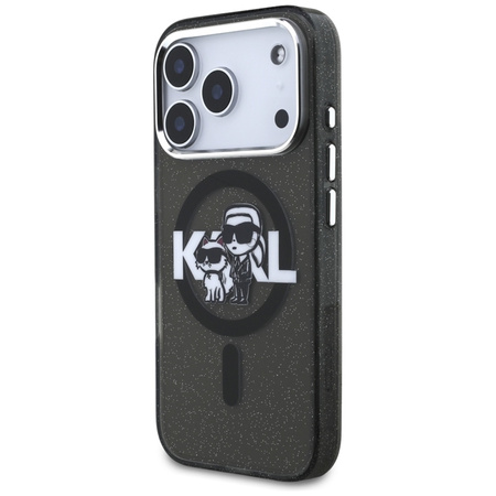 Karl Lagerfeld IML Glitter Karl & Choupette Sketch Logo MagSafe - iPhone 17 Pro tok (fekete)