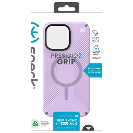 Speck Presidio2 Grip Magsafe - Coque pour iPhone 15 Pro Max (Violet printanier / Gris nuageux / Blanc)