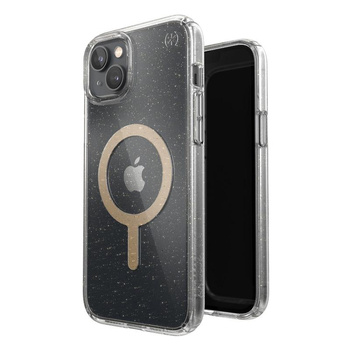 Speck Presidio Perfect-Clear with Glitter + MagSafe - Case for iPhone 15 Plus / 14 Plus with MICROBAN coating (Clear / Gold Glitter)