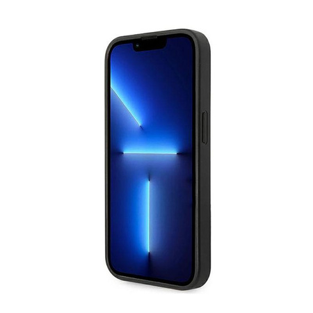 Guess Saffiano Metal Logo Stripes - Hülle für iPhone 14 Pro (Schwarz)