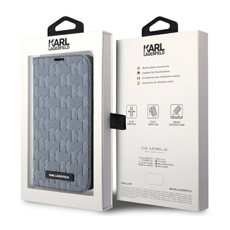 Karl Lagerfeld Booktype Saffiano Monogram - Coque pour iPhone 14 Pro Max (Argent)