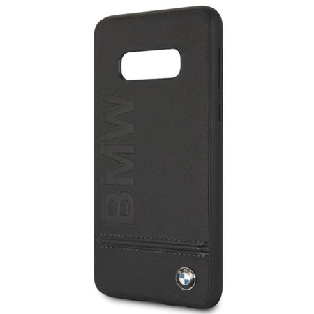 BMW Signature Logo Imprint Case - Étui en cuir pour Samsung Galaxy S10e avec logo BMW en relief (noir)