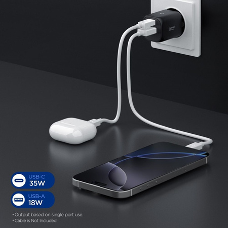 Nabíječka Spigen Essential EE352EU GaN Pro - USB-C + USB-A 35W do zásuvky (černá)