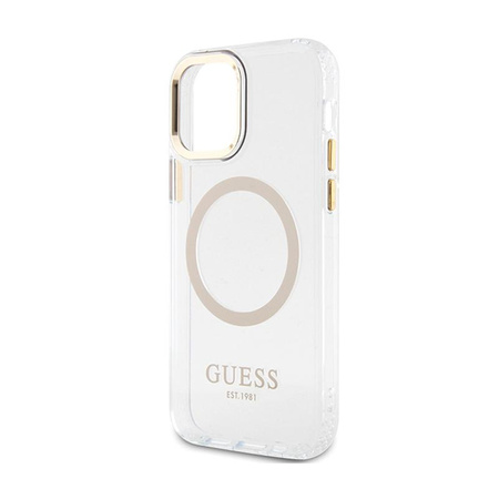 Guess Metal Outline MagSafe - Coque iPhone 12 / iPhone 12 Pro (Transparent / Or)