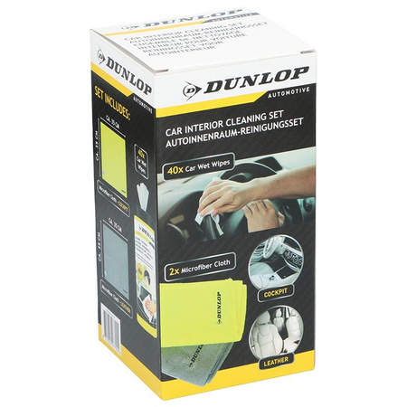 Dunlop - Mikroszálas törlőkendő szett + nedves törlőkendő az autó belsejéhez