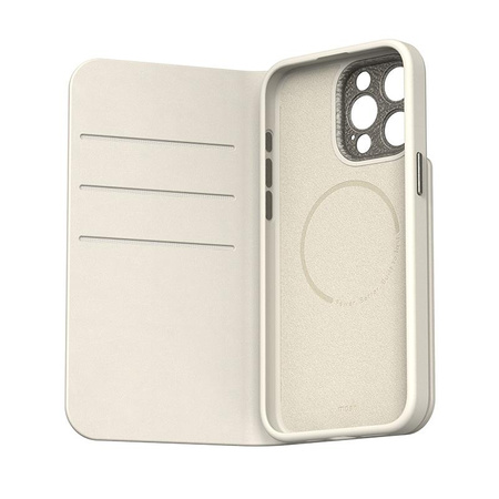 Moshi Overture MagSafe - Étui 3-en-1 en cuir pour iPhone 15 Pro Max (Eggnog White)