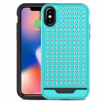 Zizo Star Diamond Hybrid Cover - iPhone X Case (Teal/Black)