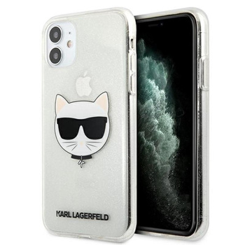 Karl Lagerfeld Choupette Head Glitter - pouzdro pro iPhone 11 (stříbrné)