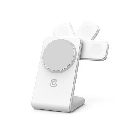 Crong MagSpot Pivot Stand - bezdrátová nabíječka 3 v 1 s MagSafe pro iPhone, Apple Watch a AirPods (bílá)