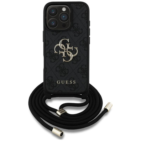 Guess 4G Big Logo Cord Strap Crossbody - Case for iPhone 16 Pro Max (black)