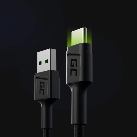 Green Cell Ray - Câble USB - USB-C 120cm avec rétroéclairage LED vert et prise en charge de la charge rapide Ultra Charge, QC 3.0