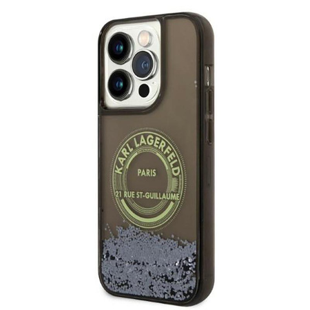 Karl Lagerfeld Liquid Glitter Round RSG Logo Case - iPhone 14 Pro tok (fekete)