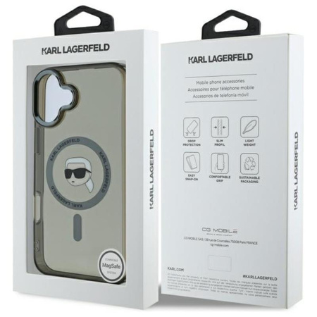 Karl Lagerfeld IML Metal Karl Head MagSafe - Hülle für iPhone 16 (schwarz)