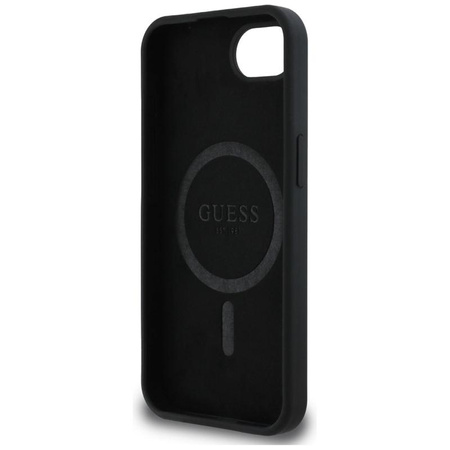 Guess Silicone Script Metal Logo MagSafe - Case for iPhone 16e (black)