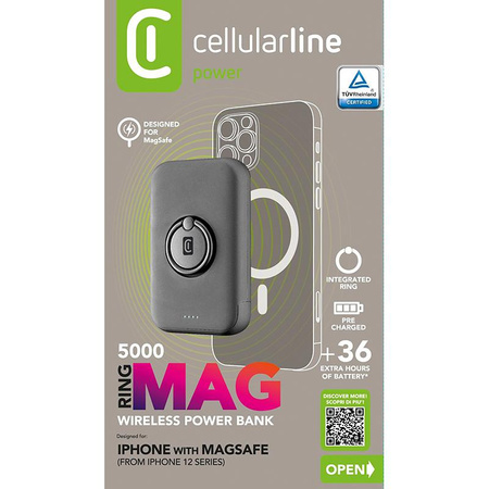 Cellularline Ring MAG 5000 - 5000mAh 7,5W indukční powerbanka MagSafe se stojánkem (černá)