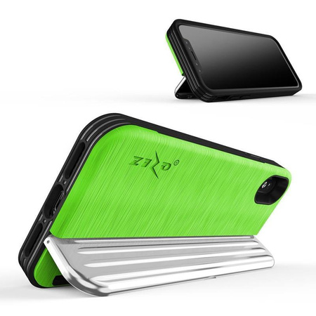 Zizo Retro Series - Wallet Back with Magnetic Closure and Built-In Kickstand for iPhone Xs /X (Neon Green/Silver)