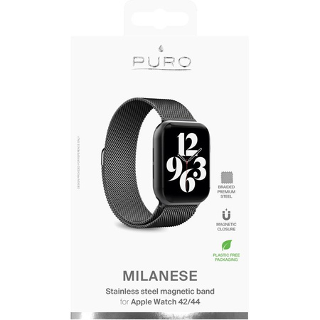 Puro Milanese Magnetic Band - Bracelet en acier inoxydable pour Apple Watch 42/44/45 mm (noir)
