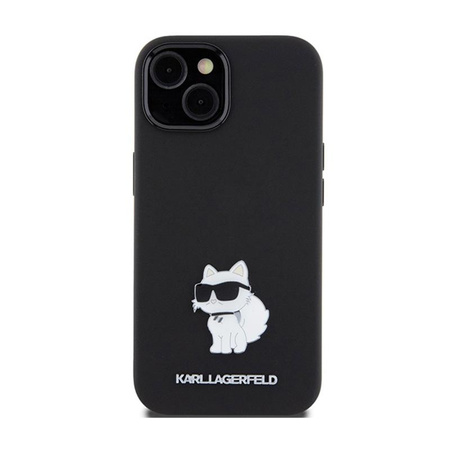 Karl Lagerfeld Silicone Choupette Metal Pin - iPhone 15 Plus Tasche (Schwarz)